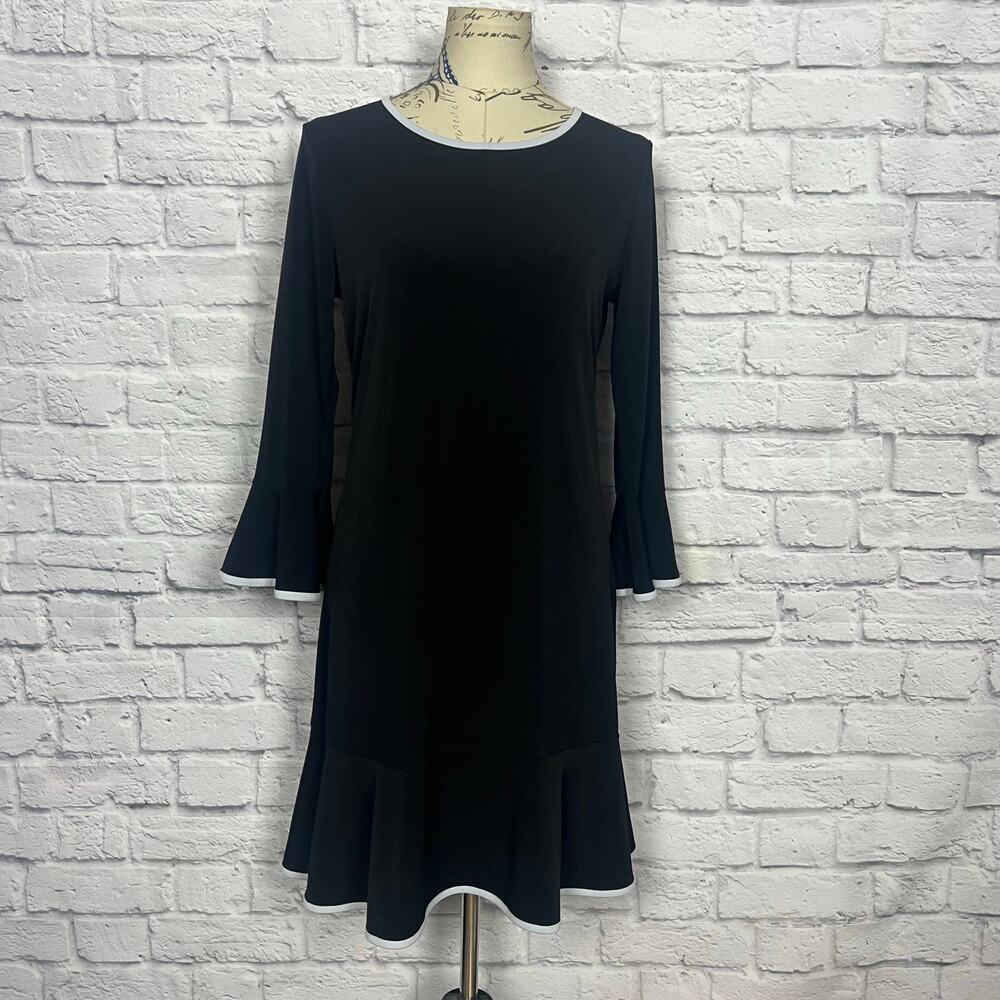 MICHAEL Michael Kors Black Midi Dress with White Trim